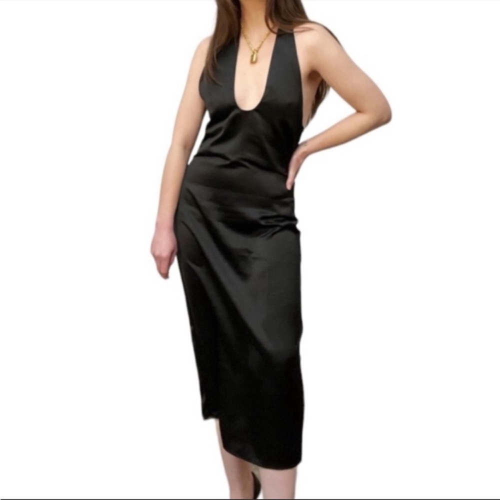 Jason Wu Black Satin Halter Dress MIDI NWT